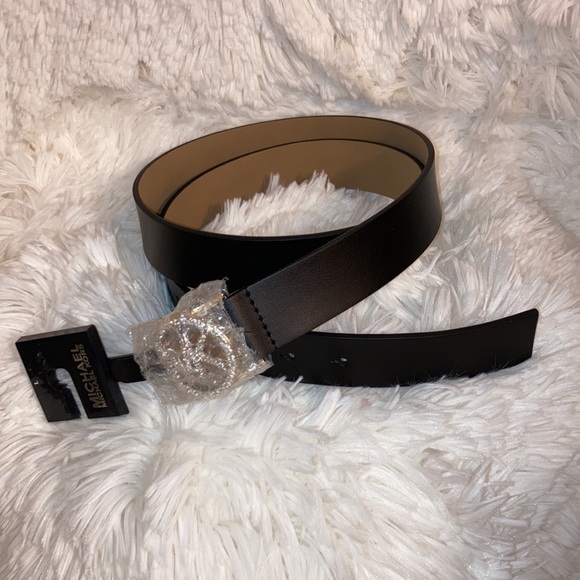 ? Michael Kors ? Women’s Black Leather Belt with Rhinestone Logo Buckle  NWT main image 4